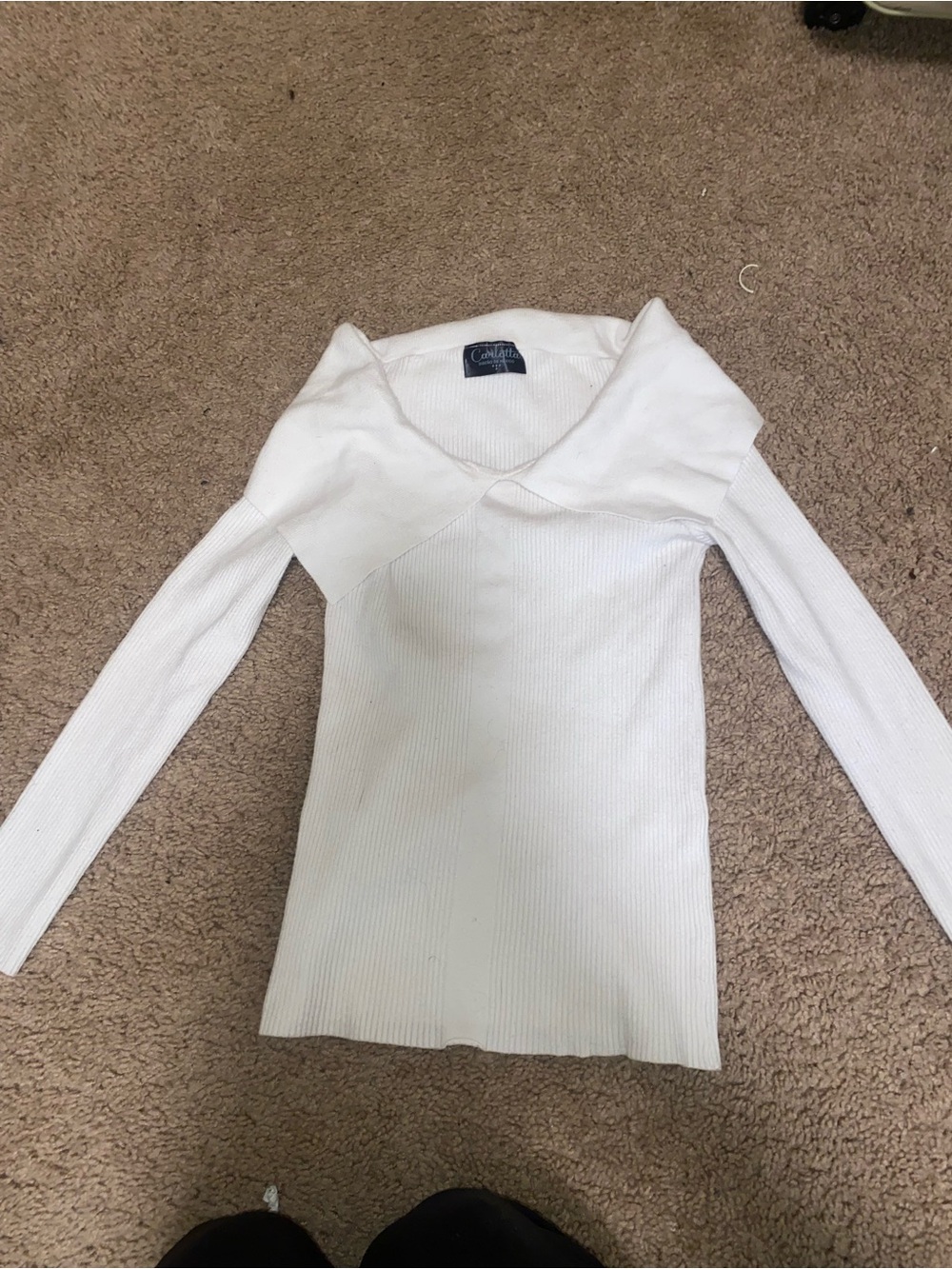 White Ribbed Long Sleeve Sweater Top